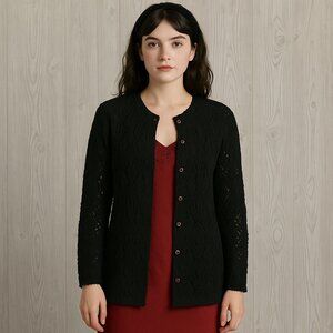 Vintage Monrose Japan Black Crochet Cardigan XS | Cottage Goth Coquette Style